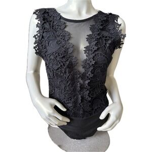 NWOT Black Lace Bodysuit Sheer Mesh Sleeveless Top Party Club Sexy‎ 2XL
